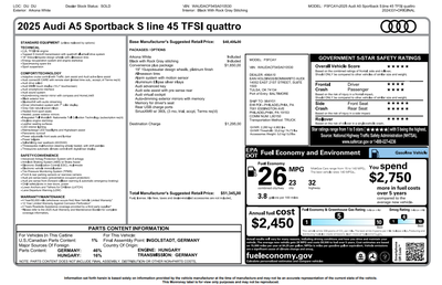 2025 Audi A5 Sportback 45 S line Premium Plus quattro