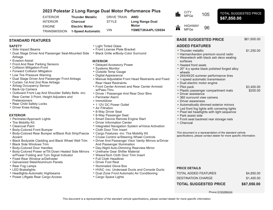 2023 Polestar 2 Long Range Dual Motor Performance Plus