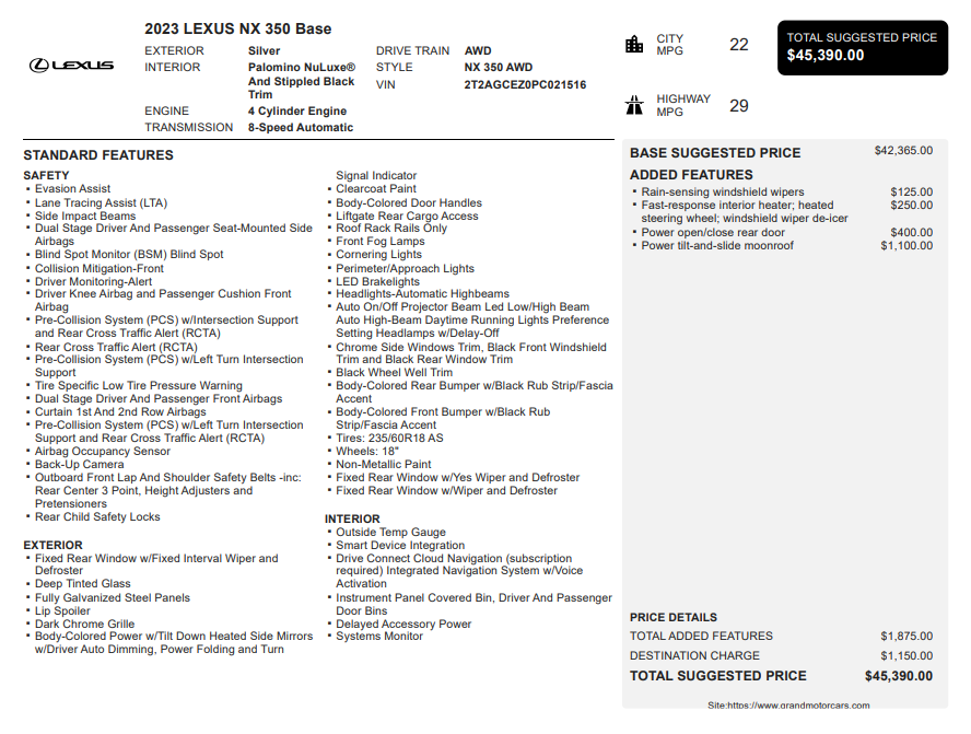 2023 Lexus NX 350 Base