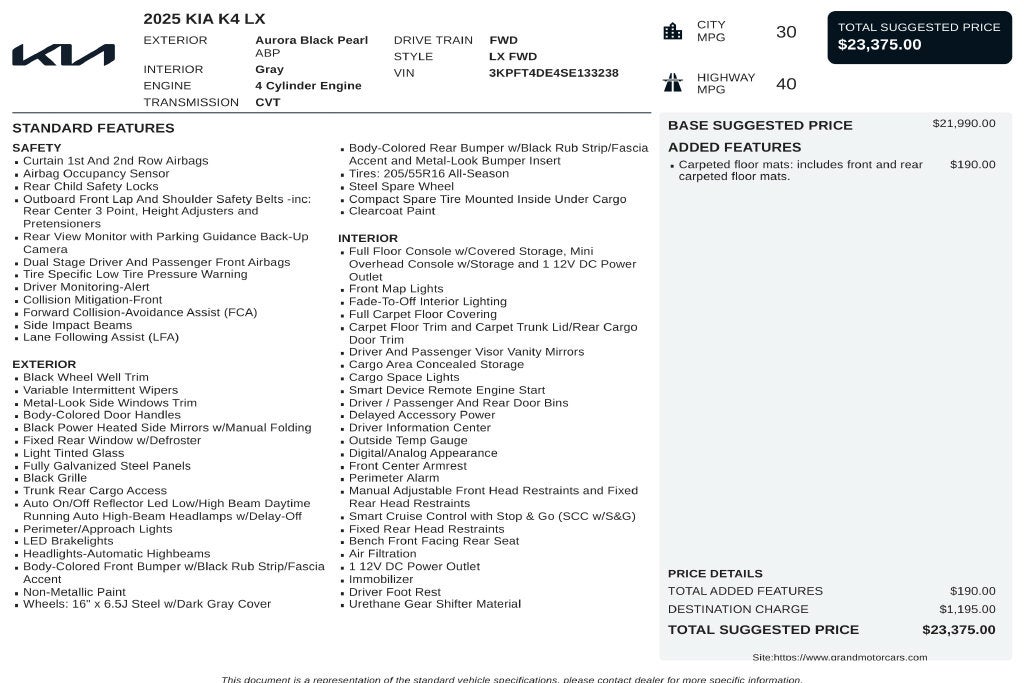 2025 Kia K4 LX