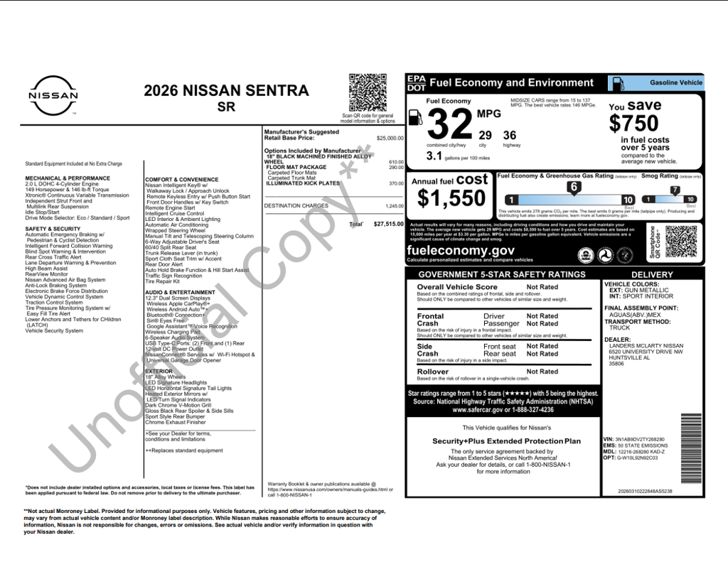 2026 Nissan Sentra SR