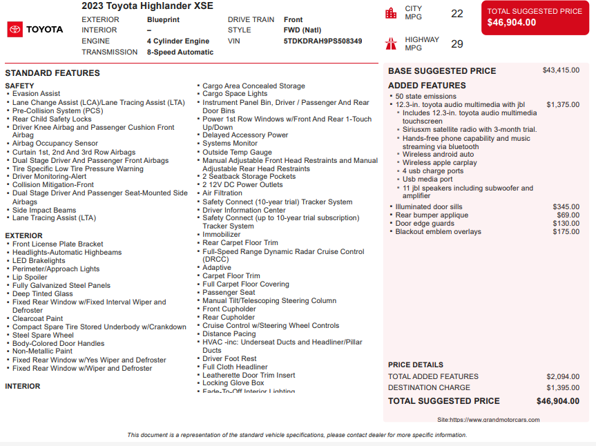 2023 Toyota Highlander XSE
