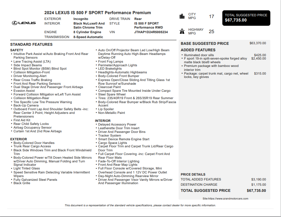 2024 Lexus IS 500 F SPORT Performance Premium