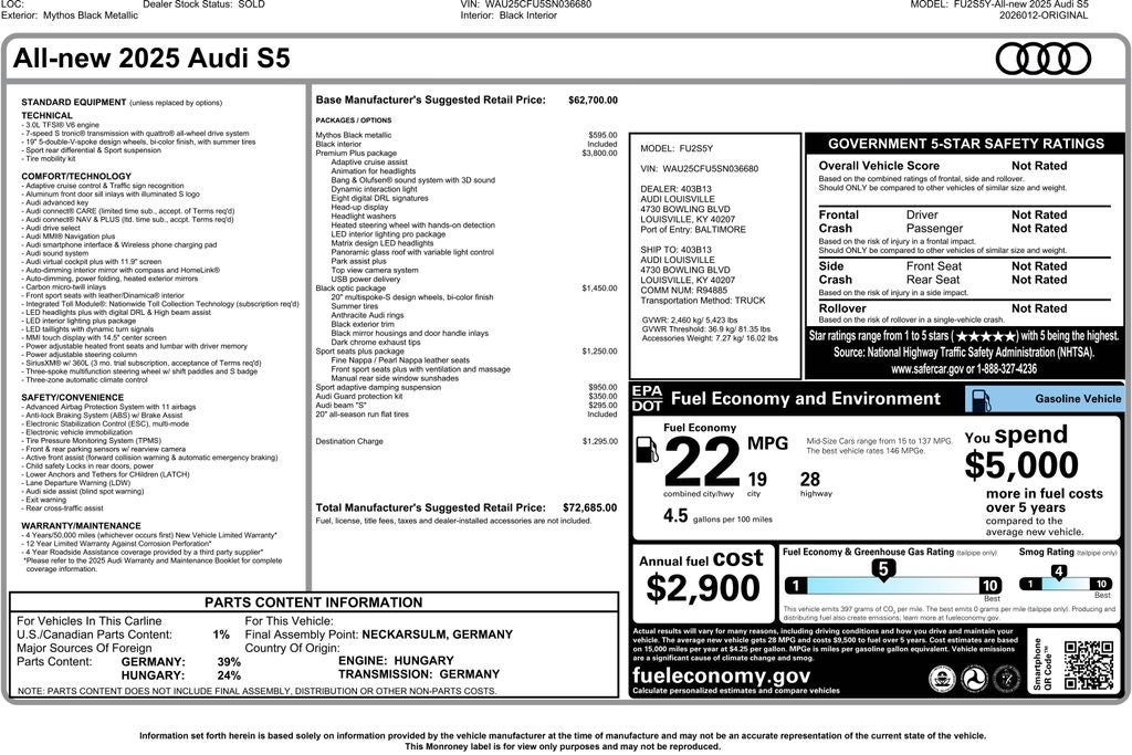 2025 Audi S5 3.0T Premium Plus quattro