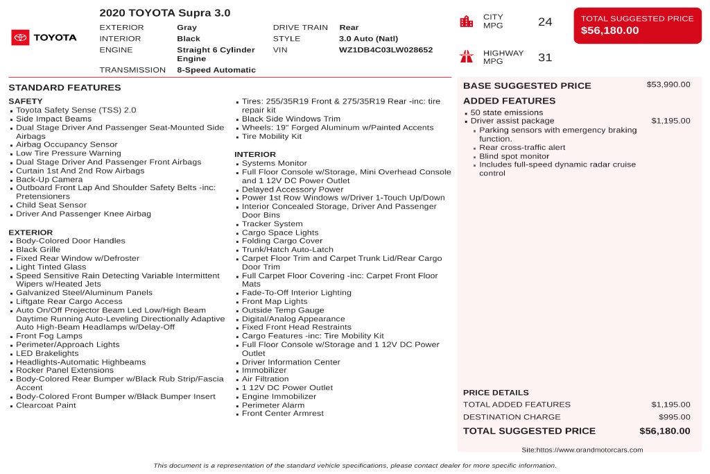 2020 Toyota Supra 3.0